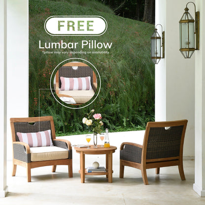 Cambridge Casual Palma 3-piece Teak Wicker Outdoor Chat Set with FREE Pillow