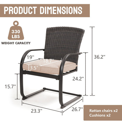 Patio 2 Piece Outdoor Wicker Dining Chairs, All-Weather Spring Patio Furniture with Cushions for Garden Pool Backyard Lawn