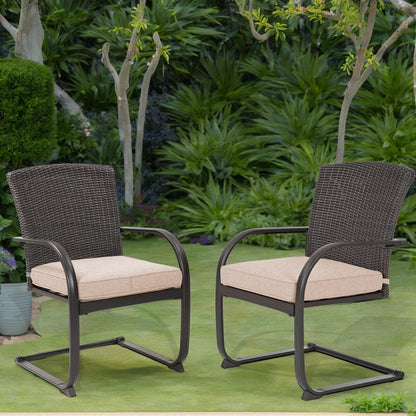 Patio 2 Piece Outdoor Wicker Dining Chairs, All-Weather Spring Patio Furniture with Cushions for Garden Pool Backyard Lawn