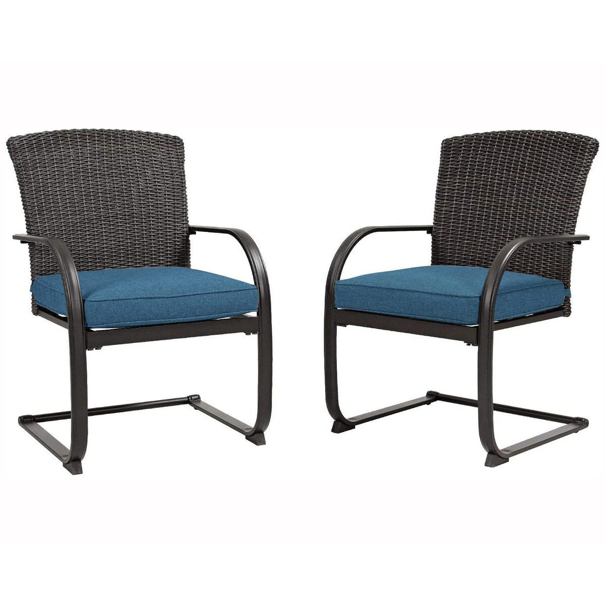 Patio 2 Piece Outdoor Wicker Dining Chairs, All-Weather Spring Patio Furniture with Cushions for Garden Pool Backyard Lawn