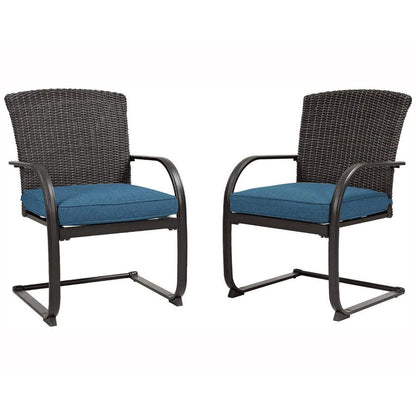 Patio 2 Piece Outdoor Wicker Dining Chairs, All-Weather Spring Patio Furniture with Cushions for Garden Pool Backyard Lawn