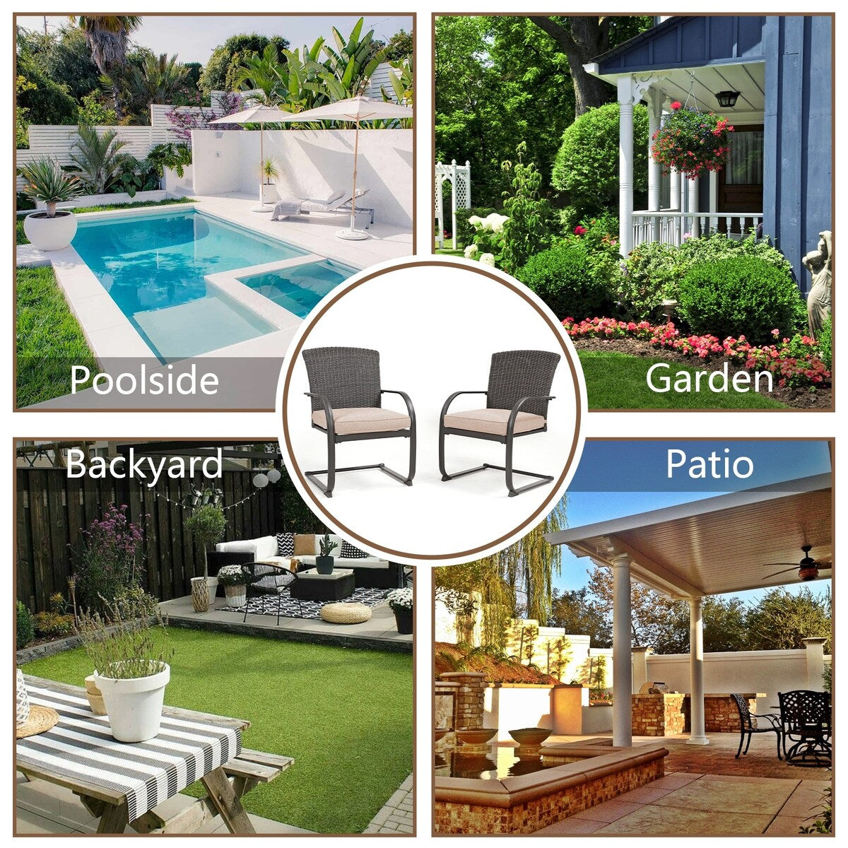 Patio 2 Piece Outdoor Wicker Dining Chairs, All-Weather Spring Patio Furniture with Cushions for Garden Pool Backyard Lawn