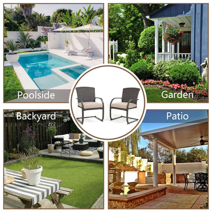 Patio 2 Piece Outdoor Wicker Dining Chairs, All-Weather Spring Patio Furniture with Cushions for Garden Pool Backyard Lawn