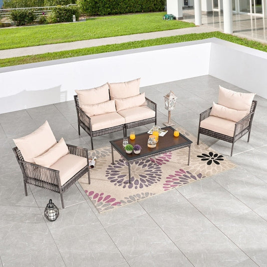 Patio Festival 4-Seater Wicker Conversation Set