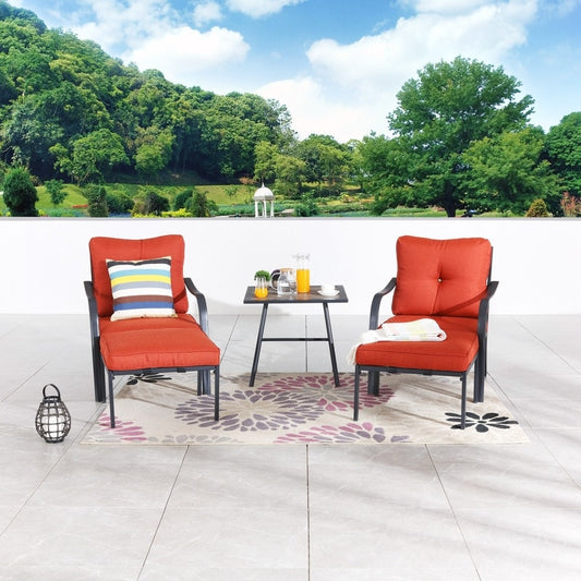 Patio Festival Curve-Arm 5-Piece Conversation Set with Red Cushions