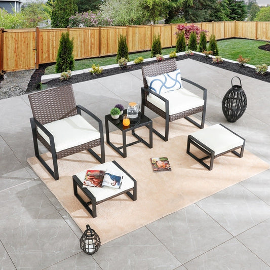 Patio Festival 5-Piece Outdoor Wicker Conversation Set with Ottomans and Table
