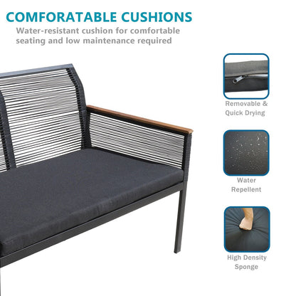 Patio Furniture Set - 4 Piece All Weather Wicker Patio Conversation Set Black Outdoor Sofa Set with Washable Cushions and Chairs