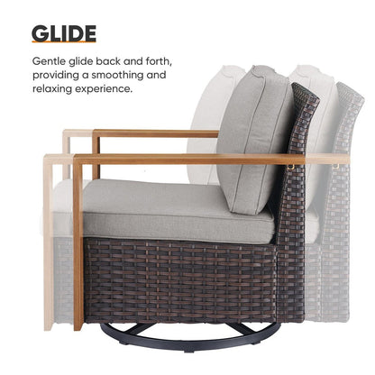 Patio Sofa with Rocking Chair Ottomans and Coffee Table - Brown