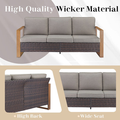 Patio Sofa with Rocking Chair Ottomans and Coffee Table - Brown