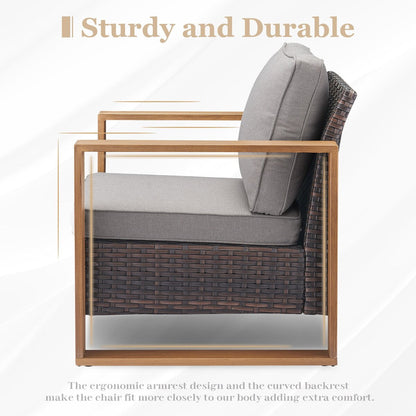 Patio Sofa with Rocking Chair Ottomans and Coffee Table - Brown