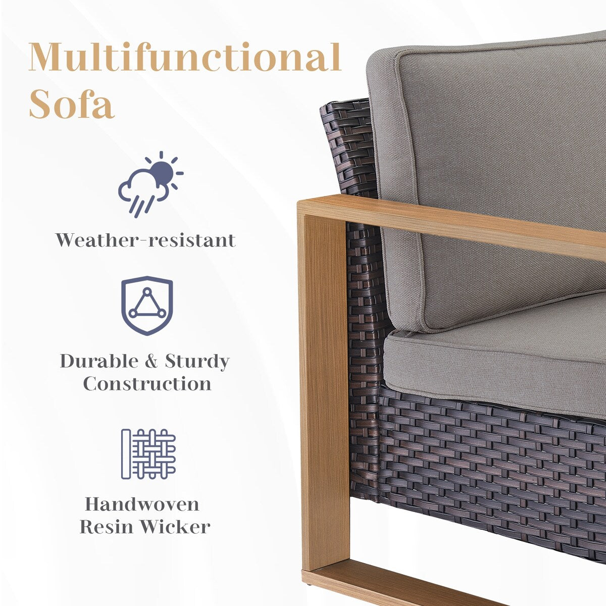 Patio Sofa with Rocking Chair Ottomans and Coffee Table - Brown