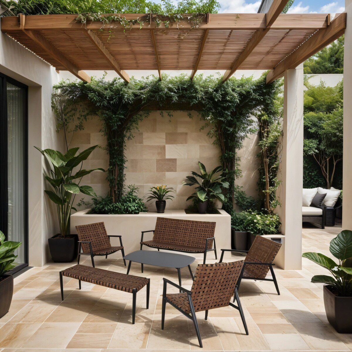 Patio Wicker Rattan Adirondack Chairs And Table Set