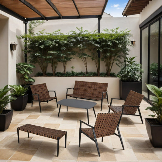 Patio Wicker Rattan Adirondack Chairs And Table Set