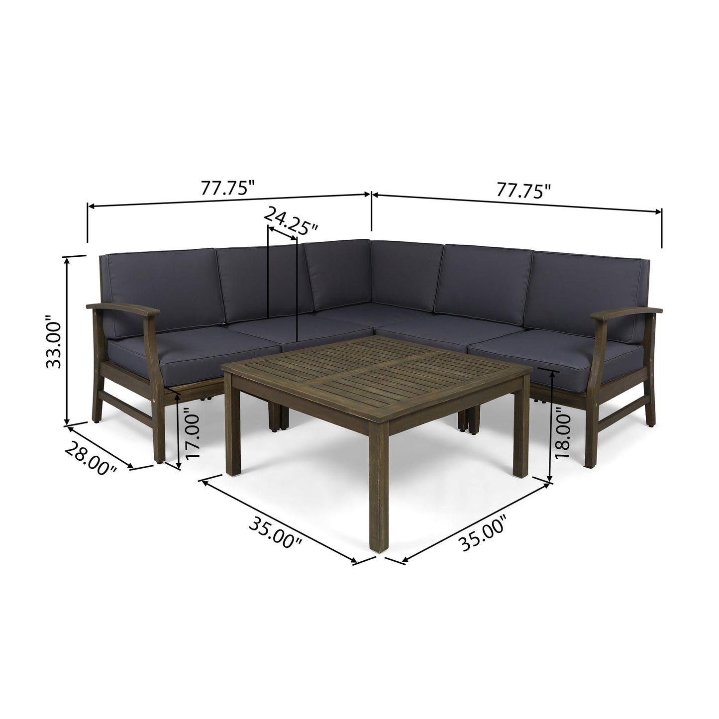Perla Acacia Outdoor 5-seat Sectional Set by Christopher Knight Home