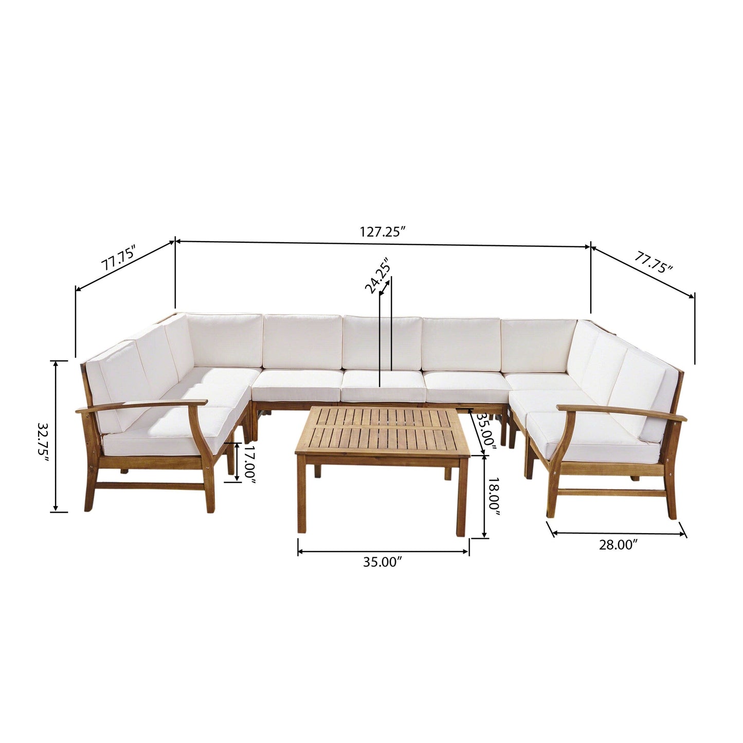 Perla 9-seater Acacia Wood Sectional Sofa Set by Christopher Knight Home