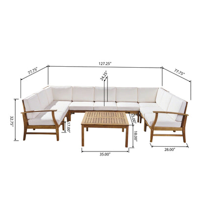 Perla 9-seater Acacia Wood Sectional Sofa Set by Christopher Knight Home