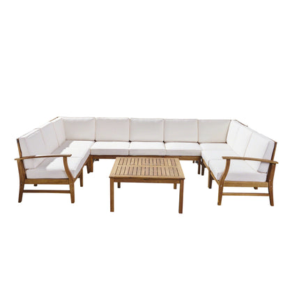 Perla 9-seater Acacia Wood Sectional Sofa Set by Christopher Knight Home