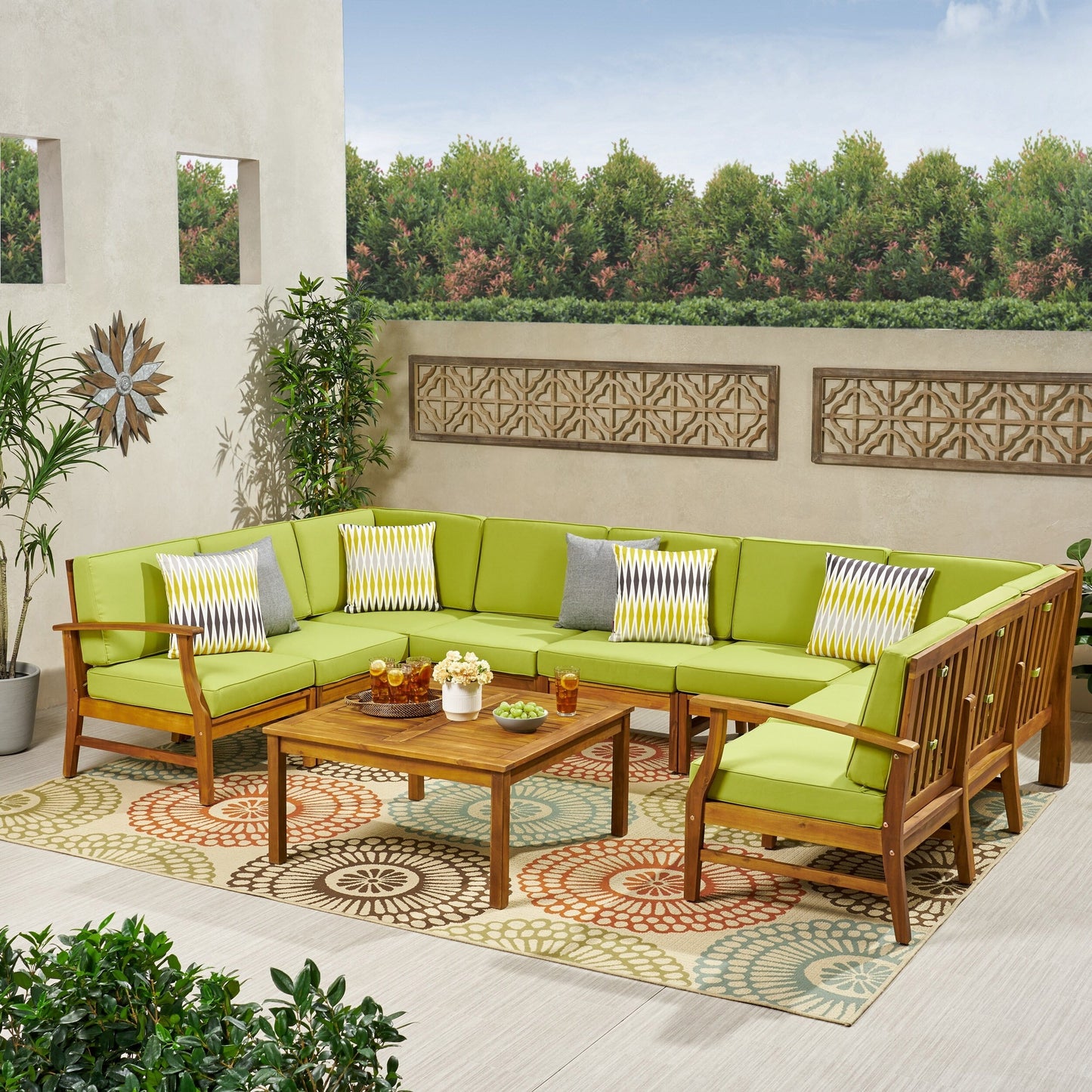 Perla 9-seater Acacia Wood Sectional Sofa Set by Christopher Knight Home