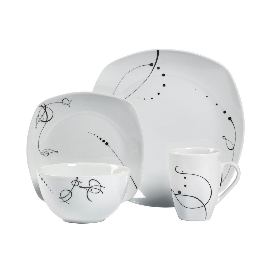 Pescara 16pc Soft Square Porcelain Dinnerware Set