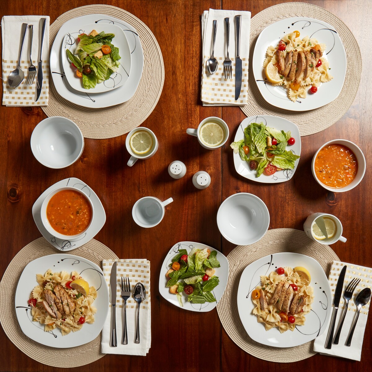 Pescara 16pc Soft Square Porcelain Dinnerware Set