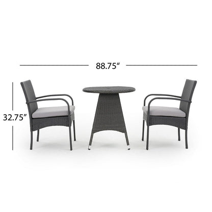 Peterson Outdoor 3-piece Wicker Bistro Set with Cushions by Christopher Knight Home