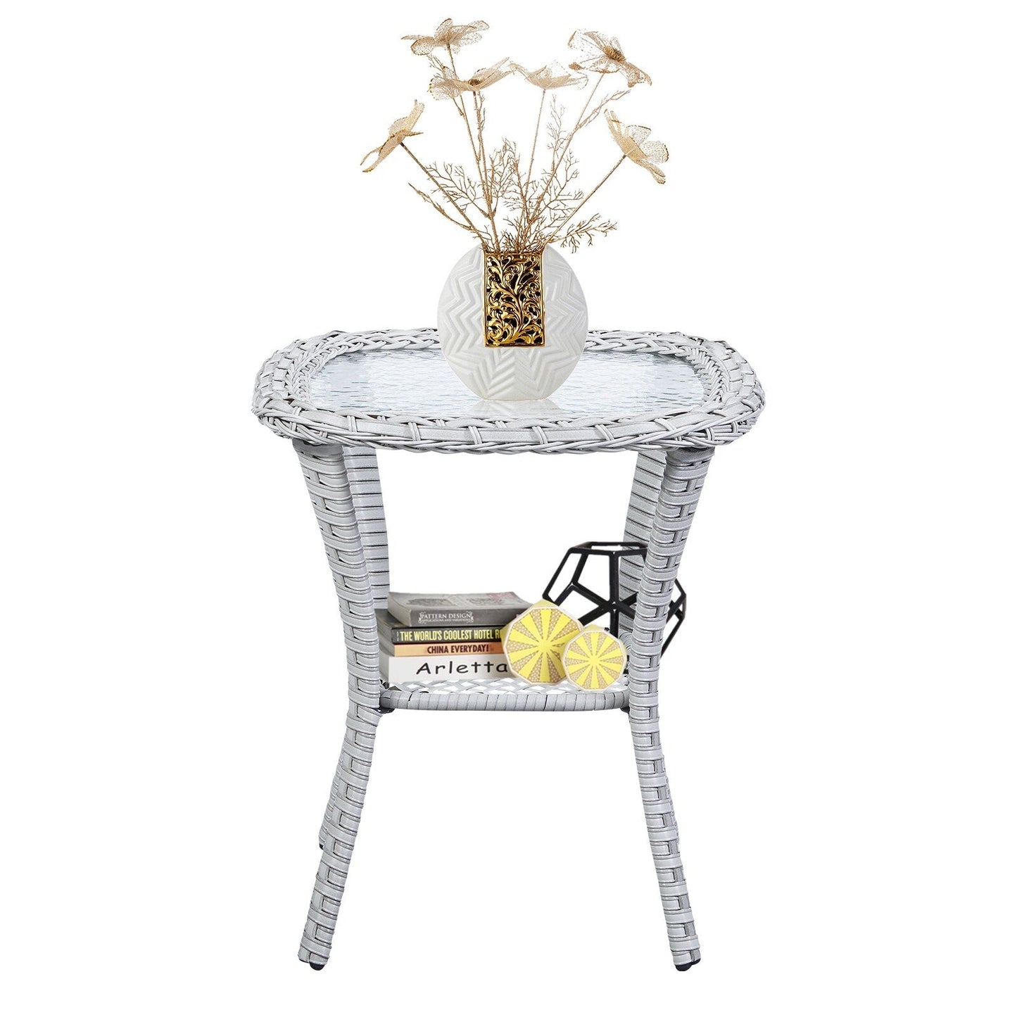 Pocassy Patio Wicker Coffee Table, Outdoor Rattan Side Table - 20X20