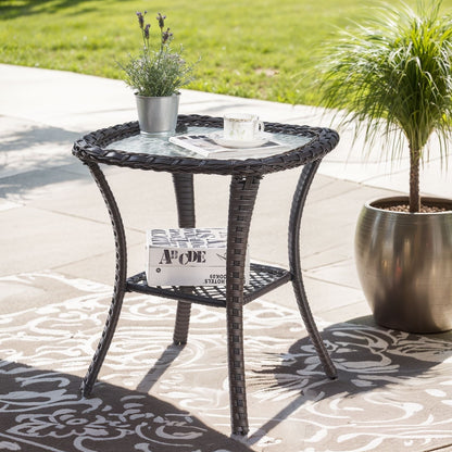 Pocassy Patio Wicker Coffee Table, Outdoor Rattan Side Table - 20X20