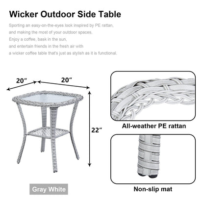 Pocassy Patio Wicker Coffee Table, Outdoor Rattan Side Table - 20X20
