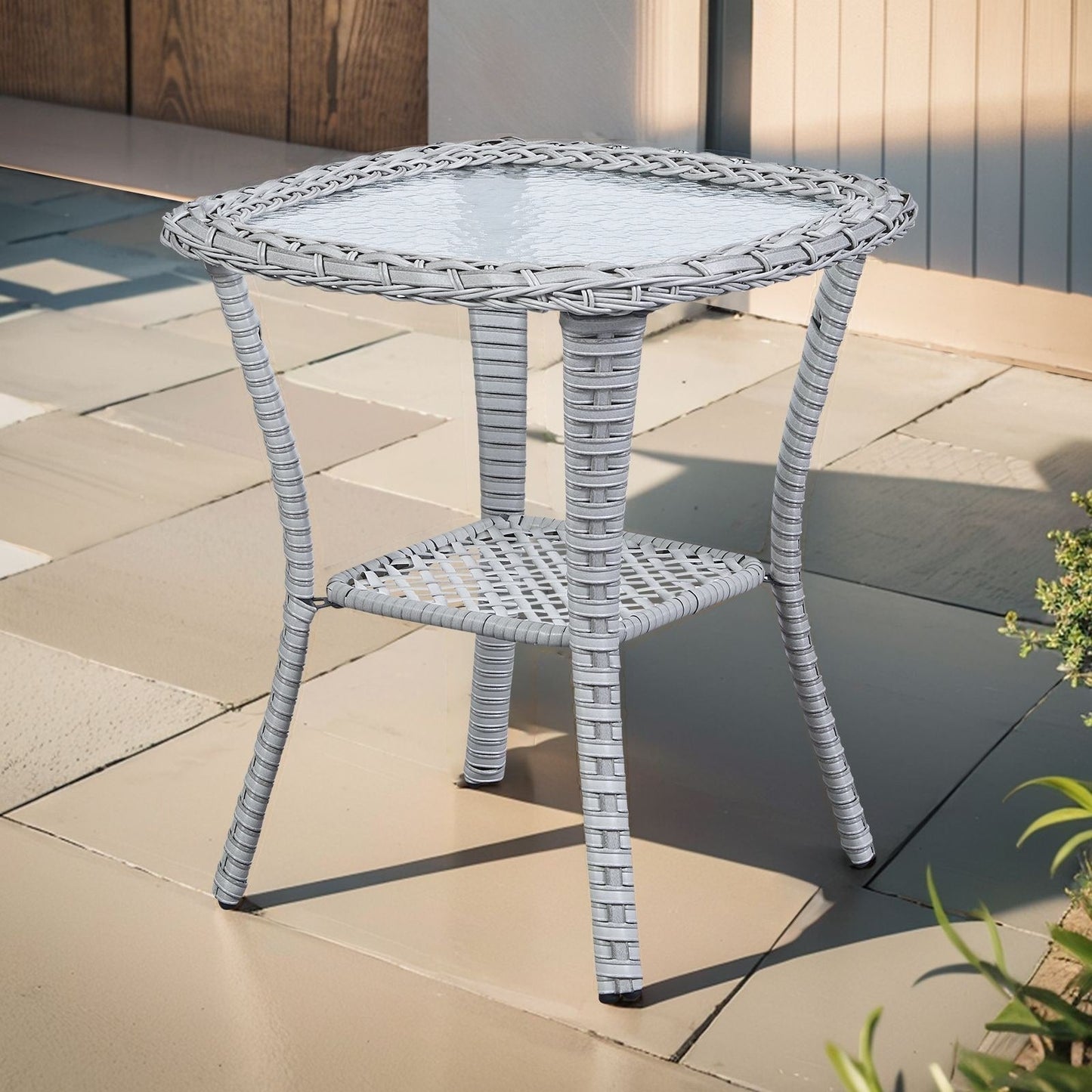 Pocassy Patio Wicker Coffee Table, Outdoor Rattan Side Table - 20X20