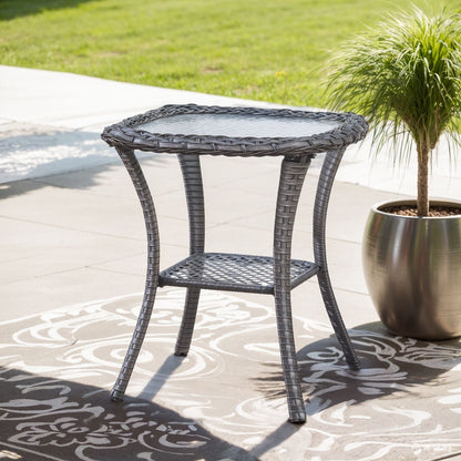 Pocassy Patio Wicker Coffee Table, Outdoor Rattan Side Table - 20X20