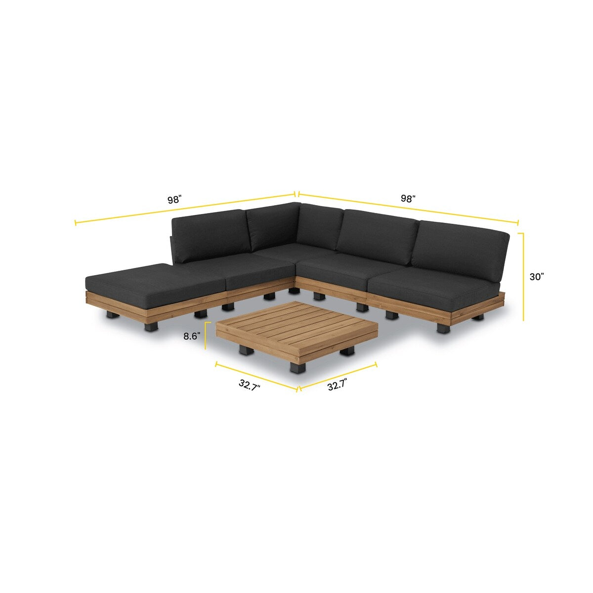 Poly & Bark Celenza 98 Outdoor/Patio Modular Corner Sectional Set with Coffee Table