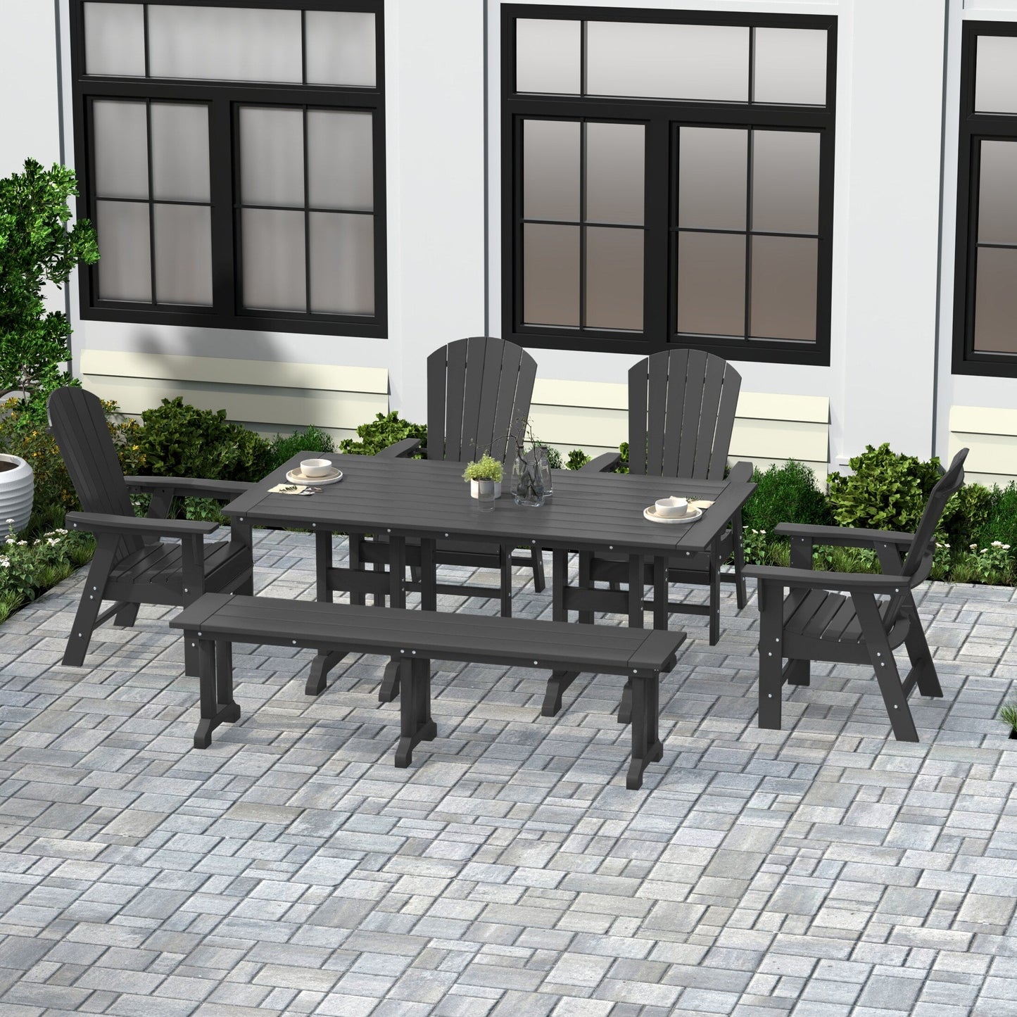 Polytrends Altura 6-Piece Rectangular Poly Eco-Friendly All Weather Outdoor Dining Set with Bench