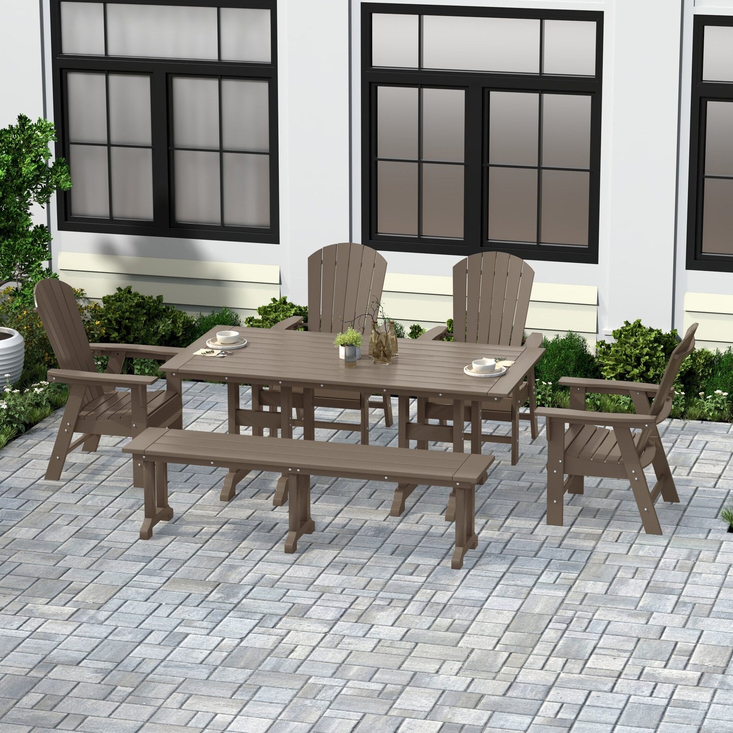 Polytrends Altura 6-Piece Rectangular Poly Eco-Friendly All Weather Outdoor Dining Set with Bench