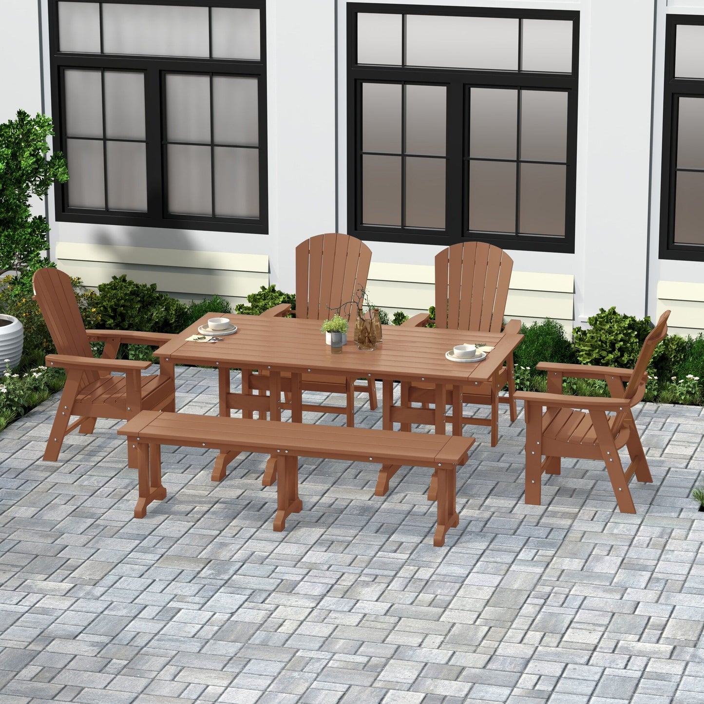 Polytrends Altura 6-Piece Rectangular Poly Eco-Friendly All Weather Outdoor Dining Set with Bench