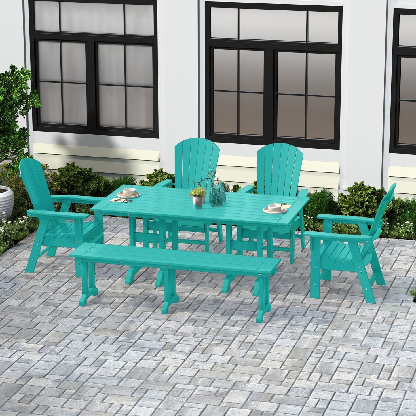 Polytrends Altura 6-Piece Rectangular Poly Eco-Friendly All Weather Outdoor Dining Set with Bench