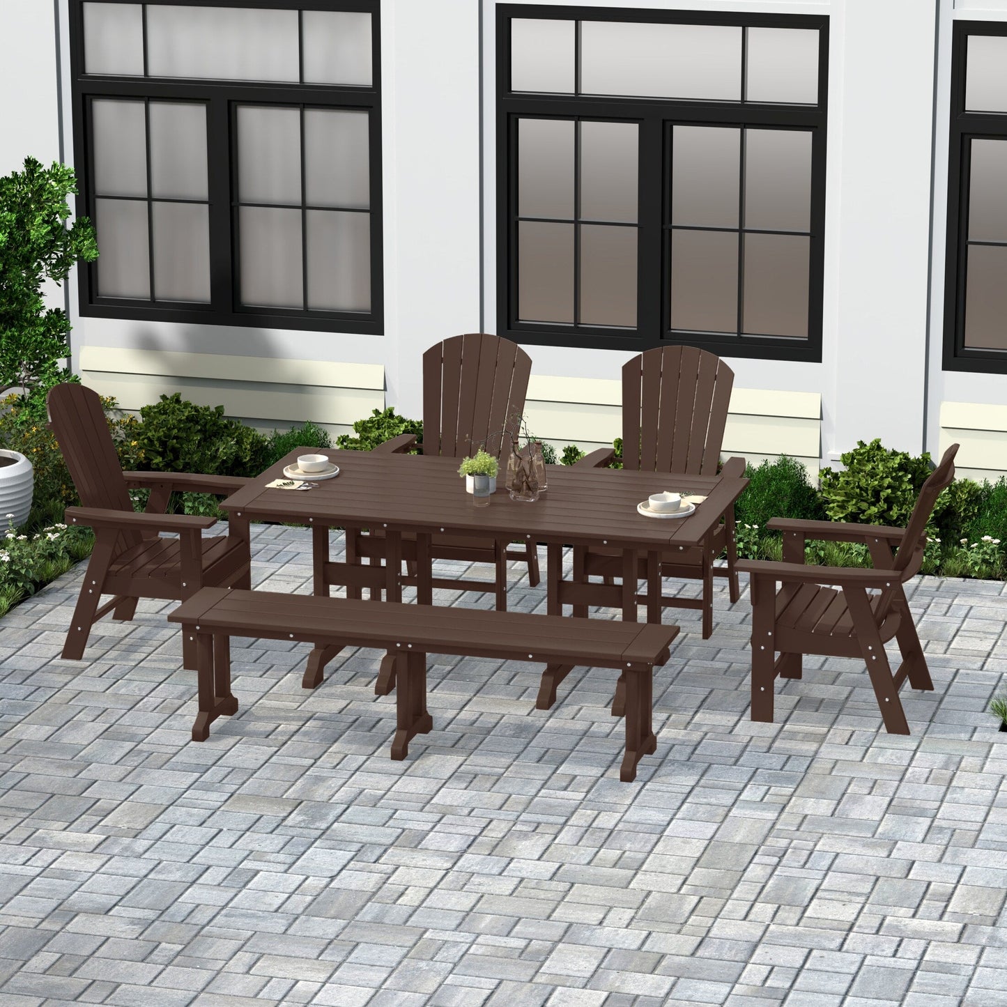 Polytrends Altura 6-Piece Rectangular Poly Eco-Friendly All Weather Outdoor Dining Set with Bench