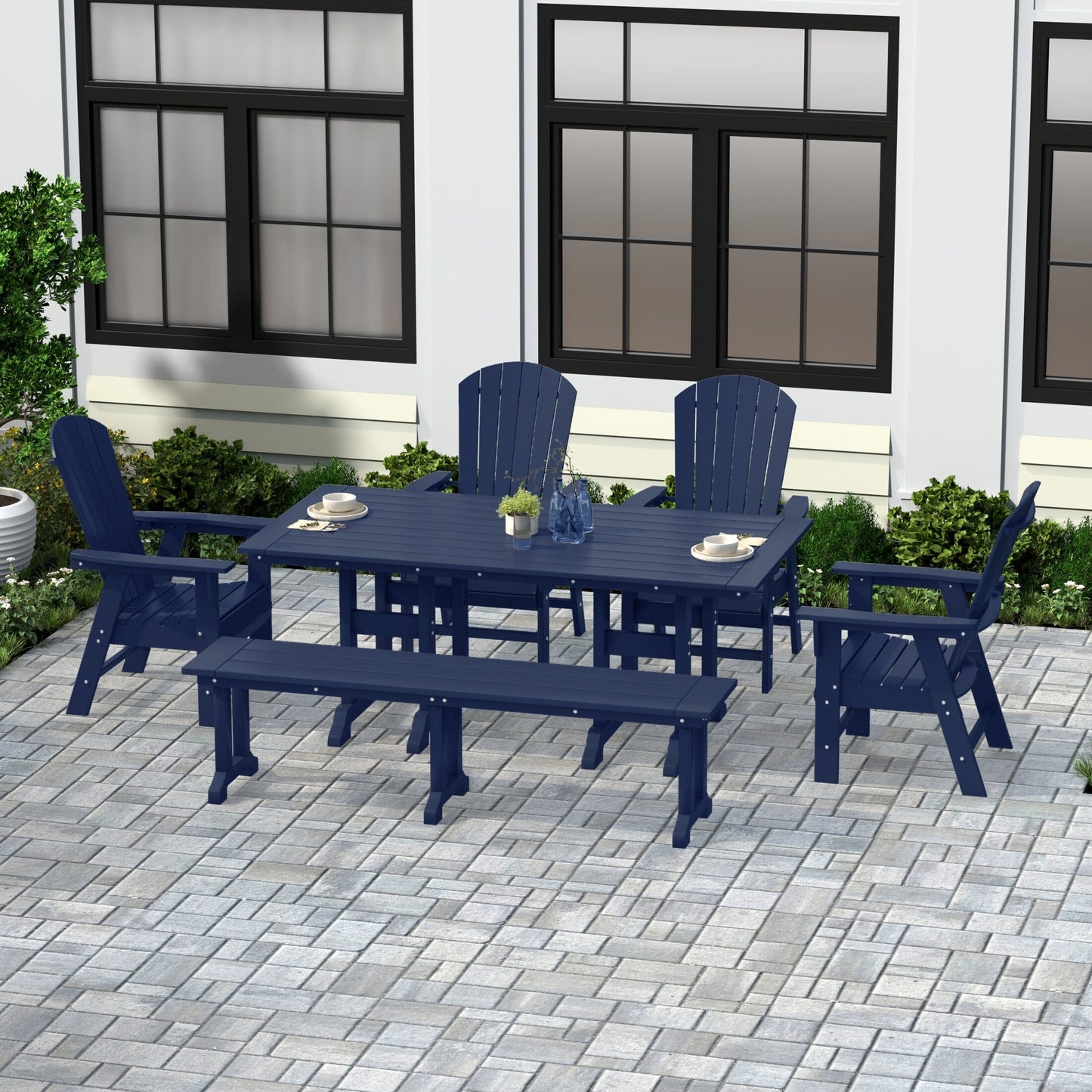 Polytrends Altura 6-Piece Rectangular Poly Eco-Friendly All Weather Outdoor Dining Set with Bench