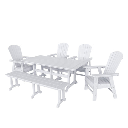 Polytrends Altura 6-Piece Rectangular Poly Eco-Friendly All Weather Outdoor Dining Set with Bench