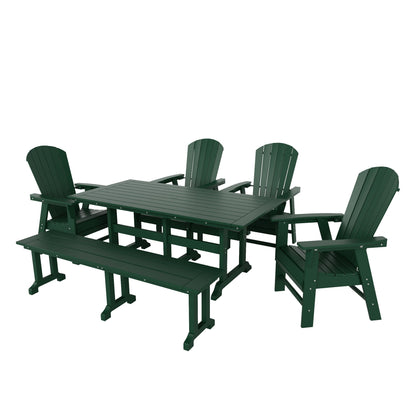 Polytrends Altura 6-Piece Rectangular Poly Eco-Friendly All Weather Outdoor Dining Set with Bench