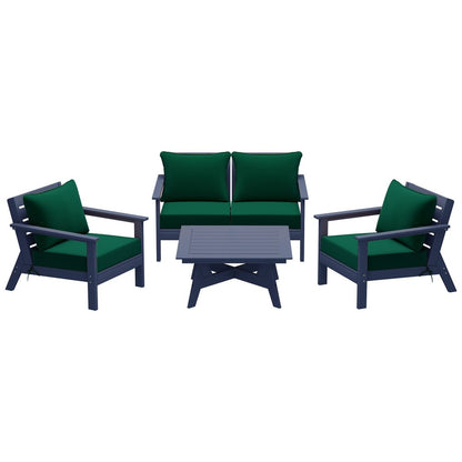 Polytrends Birchwood All Weather HDPE Outdoor Patio Navy Blue Deep Seating Conversation Set (5-Piece Set)