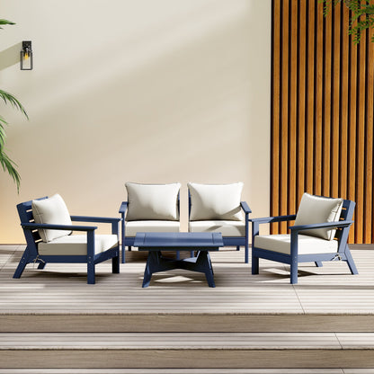 Polytrends Birchwood All Weather HDPE Outdoor Patio Navy Blue Deep Seating Conversation Set (5-Piece Set)