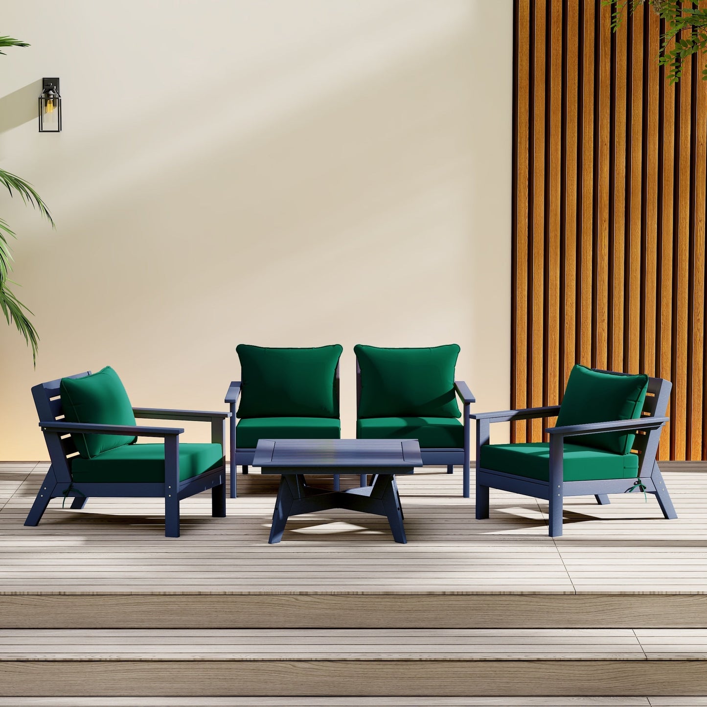 Polytrends Birchwood All Weather HDPE Outdoor Patio Navy Blue Deep Seating Conversation Set (5-Piece Set)