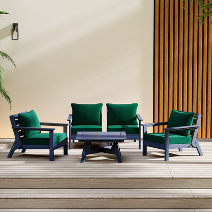 Polytrends Birchwood All Weather HDPE Outdoor Patio Navy Blue Deep Seating Conversation Set (5-Piece Set)