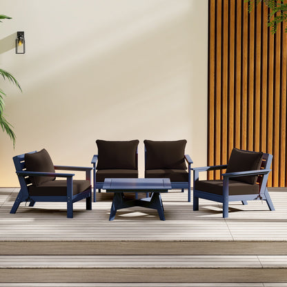 Polytrends Birchwood All Weather HDPE Outdoor Patio Navy Blue Deep Seating Conversation Set (5-Piece Set)