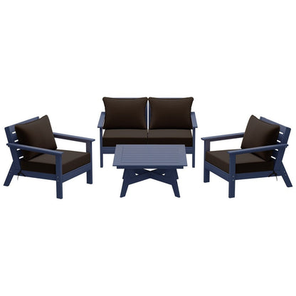 Polytrends Birchwood All Weather HDPE Outdoor Patio Navy Blue Deep Seating Conversation Set (5-Piece Set)