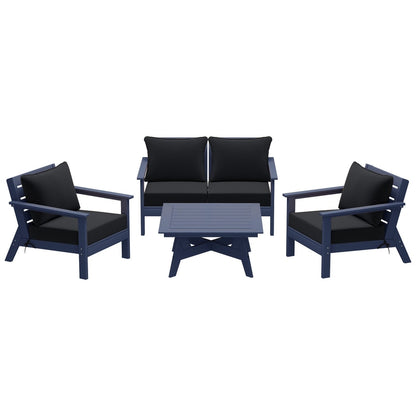 Polytrends Birchwood All Weather HDPE Outdoor Patio Navy Blue Deep Seating Conversation Set (5-Piece Set)