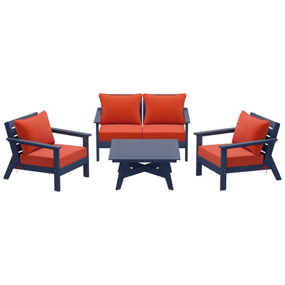 Polytrends Birchwood All Weather HDPE Outdoor Patio Navy Blue Deep Seating Conversation Set (5-Piece Set)