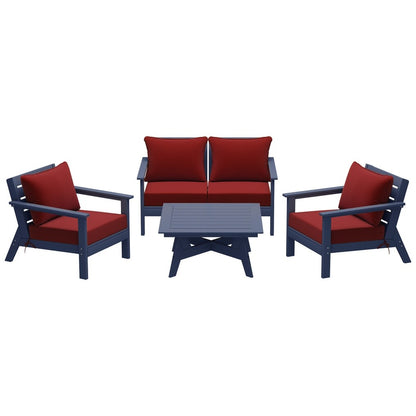 Polytrends Birchwood All Weather HDPE Outdoor Patio Navy Blue Deep Seating Conversation Set (5-Piece Set)