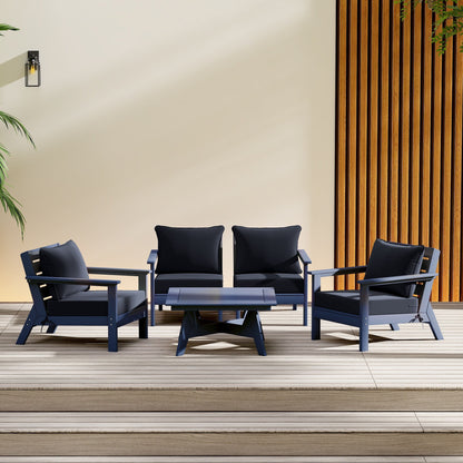 Polytrends Birchwood All Weather HDPE Outdoor Patio Navy Blue Deep Seating Conversation Set (5-Piece Set)