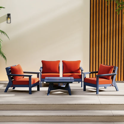 Polytrends Birchwood All Weather HDPE Outdoor Patio Navy Blue Deep Seating Conversation Set (5-Piece Set)